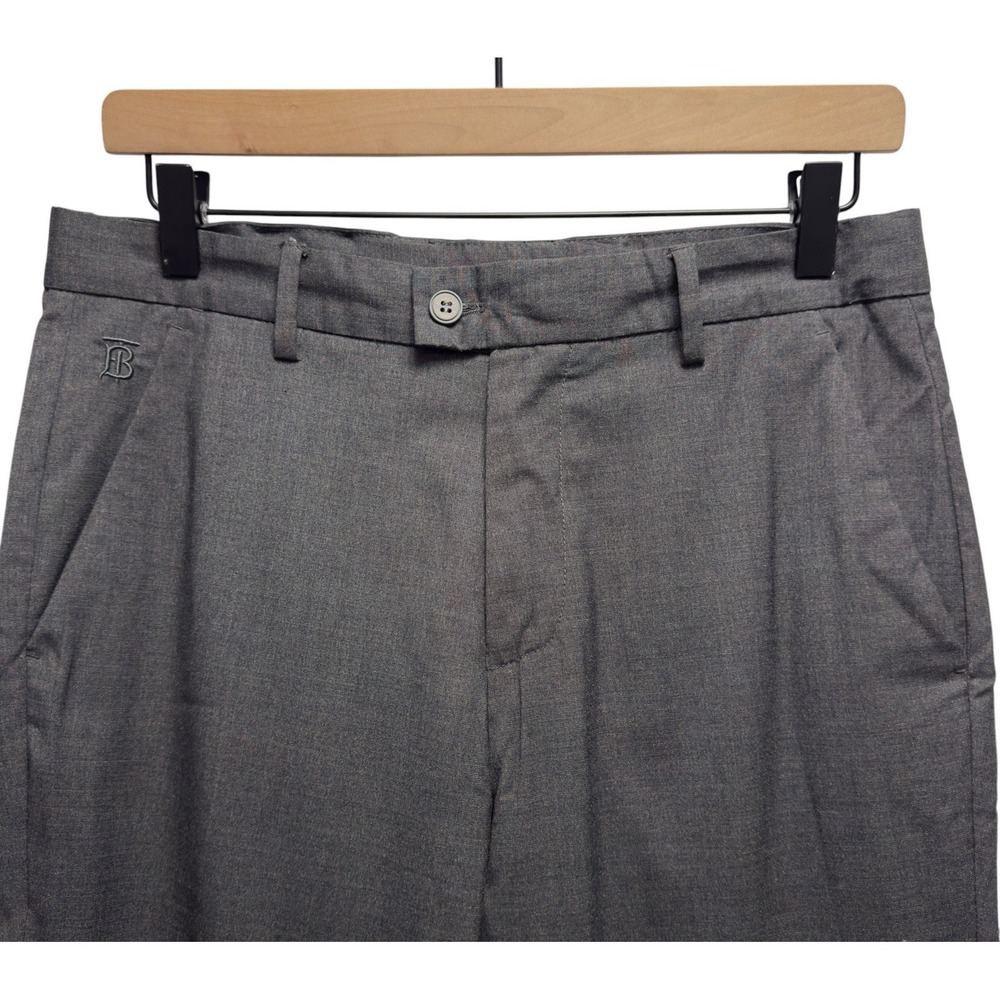 Burberry TB Monogram Mens Sz 30 (26.5 Inseam) Gray Wool Straight Leg Dress Pants - Picture 2 of 8